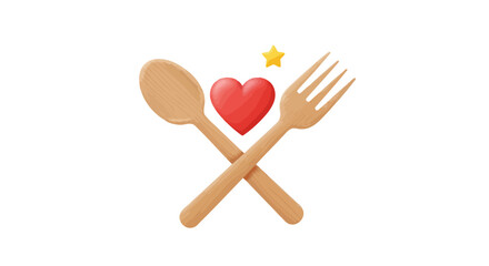 Wooden Spoon and Fork with Heart and Star.