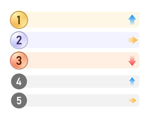 Obraz premium 1位から5位までのランキングを表すフレームテンプレート(メダル付き 矢印付き)