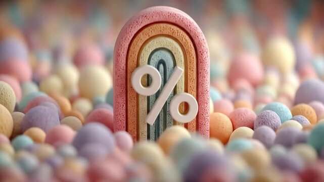 Rainbow arch with percentage symbol in colorful artistic composition