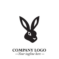 Head of Bunny Logo Symbol Black on White Background in Cute Minimalist Vector Design for Modern Branding