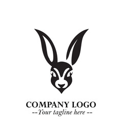 Head of Bunny Logo Symbol Black on White Background in Cute Minimalist Vector Design for Modern Branding