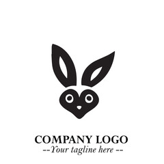 Head of Bunny Logo Symbol Black on White Background in Cute Minimalist Vector Design for Modern Branding