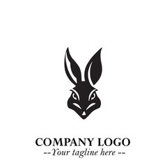 Head of Bunny Logo Symbol Black on White Background in Cute Minimalist Vector Design for Modern Branding