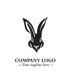 Head of Bunny Logo Symbol Black on White Background in Cute Minimalist Vector Design for Modern Branding