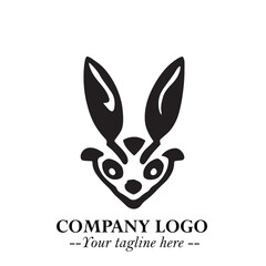 Head of Bunny Logo Symbol Black on White Background in Cute Minimalist Vector Design for Modern Branding