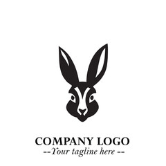 Head of Bunny Logo Symbol Black on White Background in Cute Minimalist Vector Design for Modern Branding