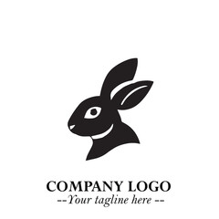 Head of Bunny Logo Symbol Black on White Background in Cute Minimalist Vector Design for Modern Branding