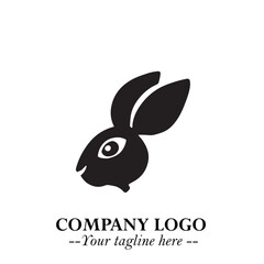 Head of Bunny Logo Symbol Black on White Background in Cute Minimalist Vector Design for Modern Branding