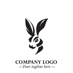 Head of Bunny Logo Symbol Black on White Background in Cute Minimalist Vector Design for Modern Branding