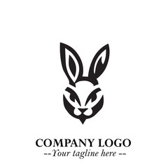 Head of Bunny Logo Symbol Black on White Background in Cute Minimalist Vector Design for Modern Branding
