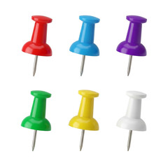 Set of colorful push pins isolated on transparent background