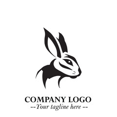 Head of Bunny Logo Symbol Black on White Background in Cute Minimalist Vector Design for Modern Branding