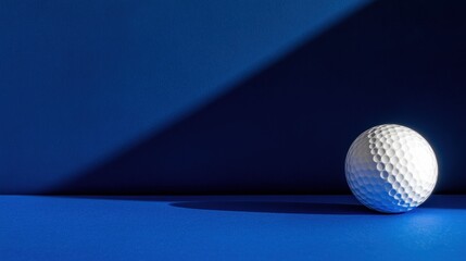 Isolated Close-up of a White Golf Ball on a Blue Background with Strong Shadow Play