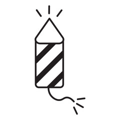 Firework rocket icon, celebration element, festive decoration symbol, line art illustration, New Year and party concept, black and white design.