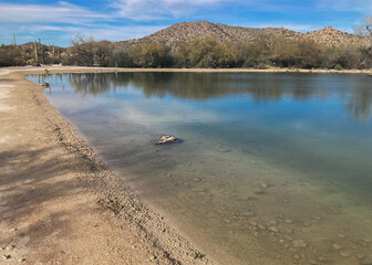 The shores of Quitobaquito Springs in the Organ Pipe Cactus National Monument next to the US-Mexico border outside of Ajo, Arizona, USA
