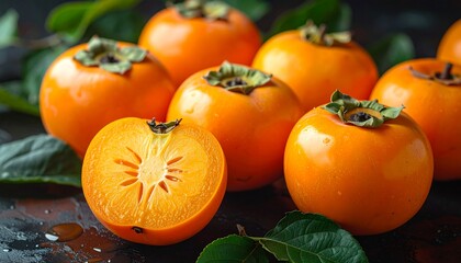 Vibrant Persimmons - A Close-Up of Fresh, Ripe Fruit.