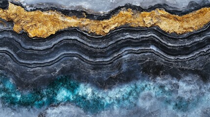 Fototapeta premium Stunning stone texture with liquid sapphire waves and sandy layers, accented by black marble veins.
