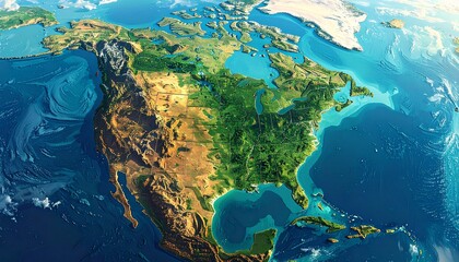 Detailed Aerial View of North America Showing Geographical Features.