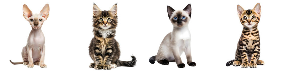 Obraz premium A set of cute sitting kittens isolated on a transparent background PNG