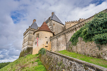 Landscape view of historic medieval castle, Biron, Dordogne, France