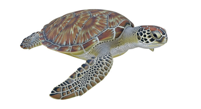 Isolated Green Sea Turtle with Scaled Carapace and Flippers in a Natural Looking Pose