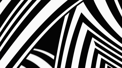 Abstract monochrome background featuring a dynamic pattern of bold black and white stripes design