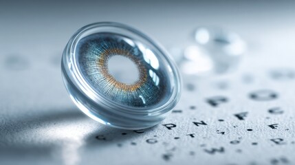 Close-up of contact lens on eye test chart for vision and optometry design,Gift of Sight Month