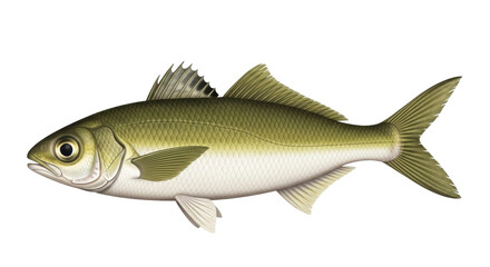 Fototapeta premium Isolated Illustration of a Striped Bass Fish, Marine Wildlife Aquatic Creature in Nature