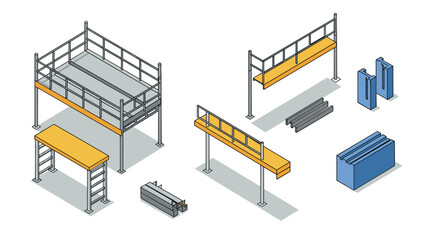 Obraz premium Isometric construction scaffolding elements set with shadows