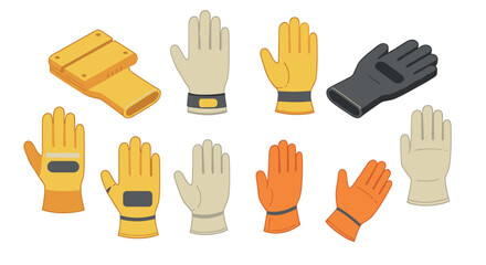 Fototapeta premium Isometric set of colorful work and safety gloves for various tasks
