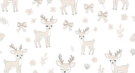 Fototapeta premium A whimsical pattern featuring charming deer and festive bows.
