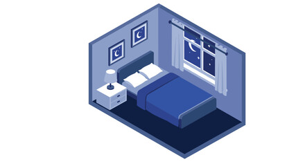 Cozy isometric bedroom with night sky view through window