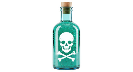Isolated bottle of green liquid with a skull and crossbones inside for Halloween or danger