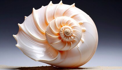 Close-up of nautilus shell with exposed spiral structure and pearlescent surface for editorial biology mathematics and natural symmetry-themed visuals