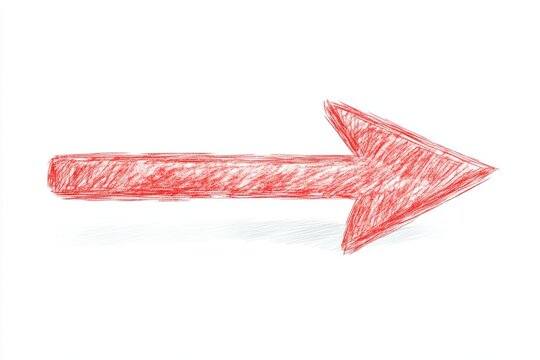 This image features a red sketch-style arrow pointing right on a white background. It represents direction and movement, ideal for various creative projects.