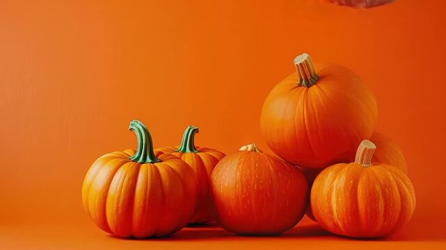 video Three orange pumpkins stacked on top of each other, a seasonal decoration