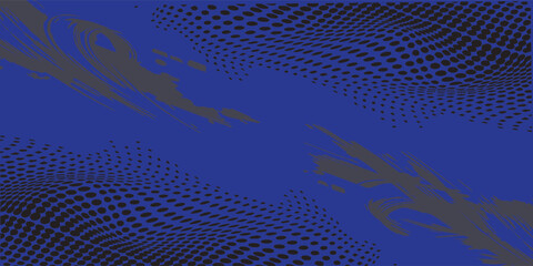 Abstract Black Brush Stroke Design on Blue Background with Dots.