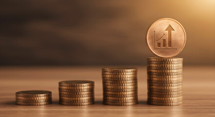 Financial growth visualized with ascending coin columns, representing positive investment returns and profit