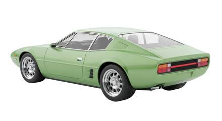 Fototapeta premium Isolated green sports car from the 1970s in a studio shot, clean presentation, detailed model