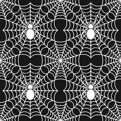 A spider web pattern with a spider in the center on a black background creates a seamless design.