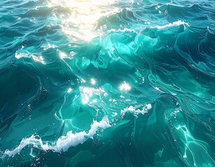 Sunlight Glistening on Turquoise Ocean Waves.