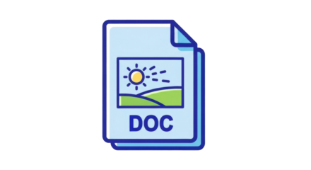 Isolated doc file illustration with sun, sky and hills artwork for document management project