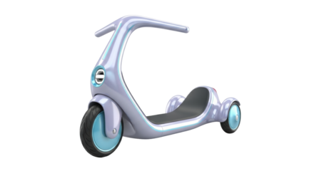 Isolated Futuristic Three-Wheeled Scooter on Display for Commercial Purposes and Design Ideas