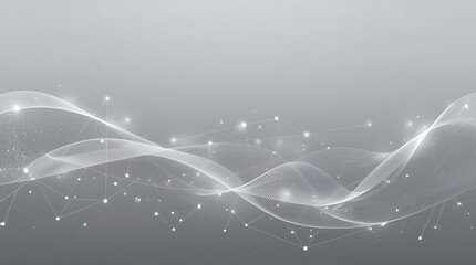 Abstract grey background vector illustration featuring dynamic network connections and glowing nodes. The design represents modern digital technology, data flow, and communication systems.   © anurak