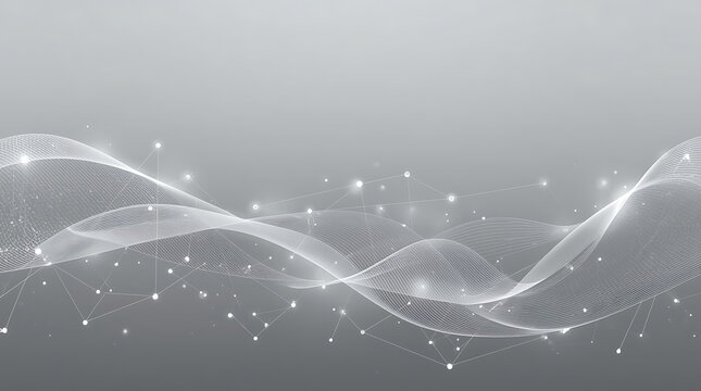 Abstract grey background vector illustration featuring dynamic network connections and glowing nodes. The design represents modern digital technology, data flow, and communication systems.  