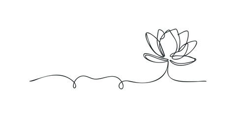 Continuous line drawing of a lotus flower and organic shape