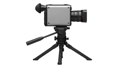 Isolated silver gray vintage television camera on a tripod, studio equipment, photography gear