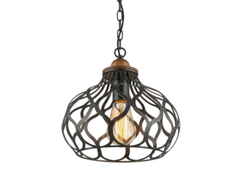Rustic industrial pendant light fixture with edison bulb interior design element isolated on transparent background