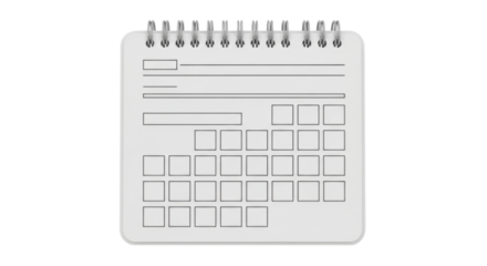 Isolated monthly calendar template with spiral binding for planning events dates schedule