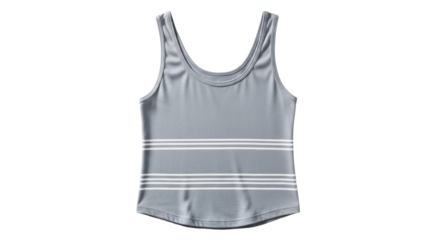 Isolated gray racerback tank top with horizontal stripes, sporty style for active lifestyle